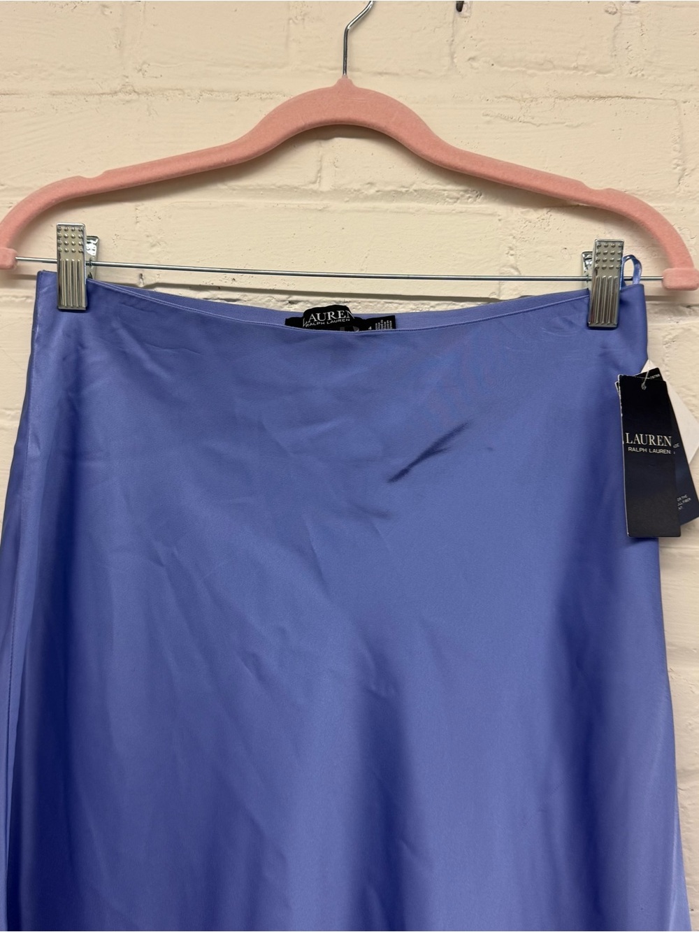 NWT Lauren Ralph Lauren Satin Blue Charmeuse Midi Skirt Size 4 - Picture 3 of 6